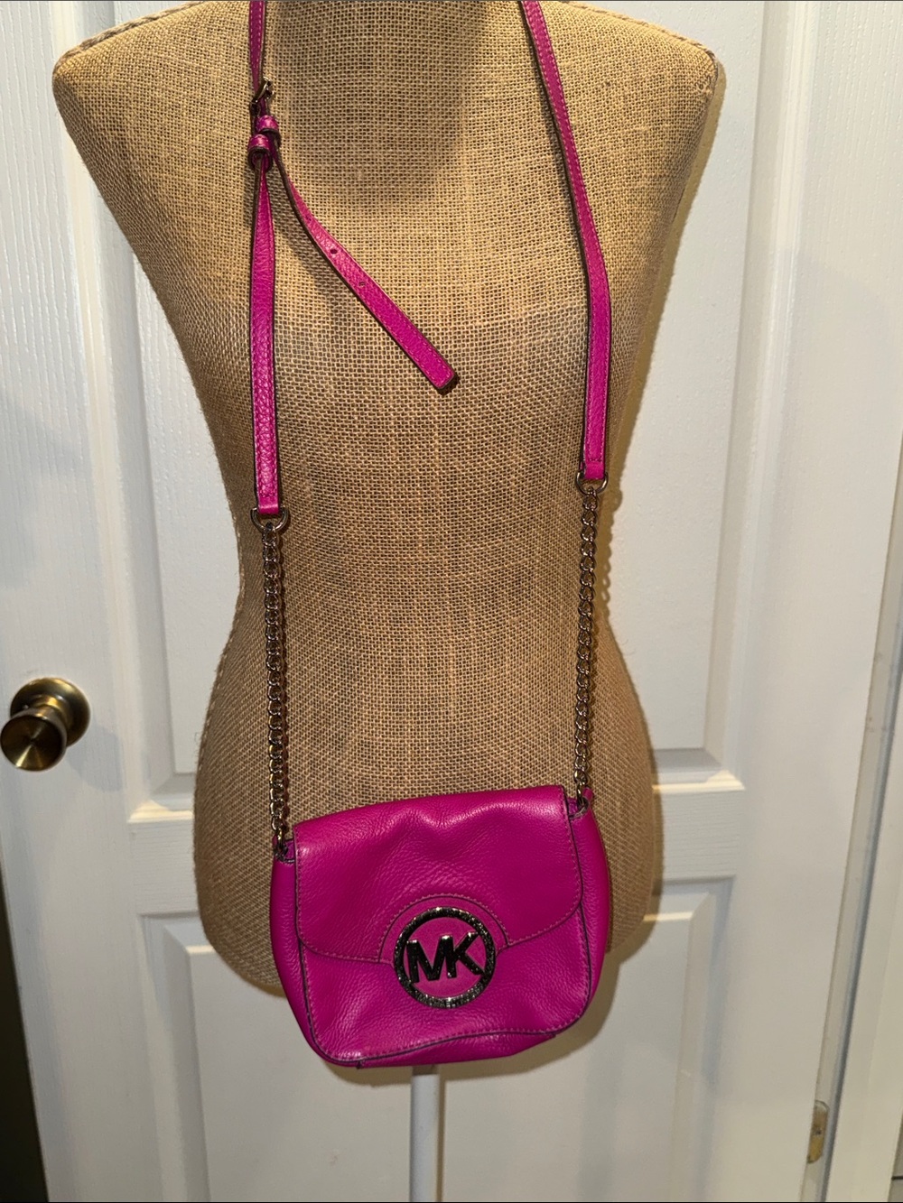 Michael Kors Fuchsia Leather Crossbody with Chain Strap